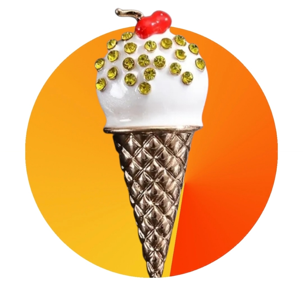 Ice Cream Cone Brooch with Rhinestones